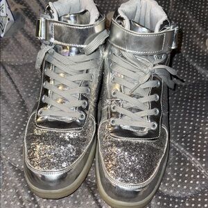 Silver Glitter High-Top Sneakers